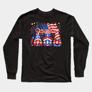 4th Of July Patriotic Gnomes Sunglasses American Fireworks Long Sleeve T-Shirt